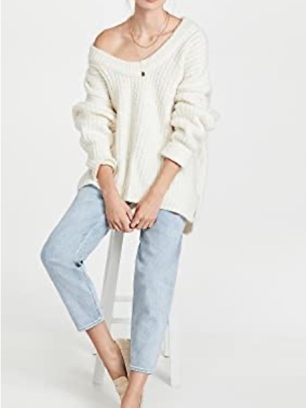 Free People Blue Bell Oversized Off-Shoulder Chunky Knit Sweater - Picture 6 of 9